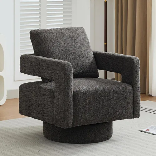 Miniatura 10 de Setawix Boucle - Sillas giratorias de barril, cómodo sillón giratorio mullido, moderno con rotación de 360° con brazos abiertos, sofá individual