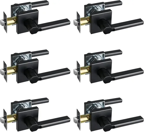 Miniatura 39 de Manija de Puerta de Paso (Sin Cerradura), Mango Cuadrado Interior de Servicio Pesado para Pasillo y Closet, Negro Mate, Reversible para Diestros