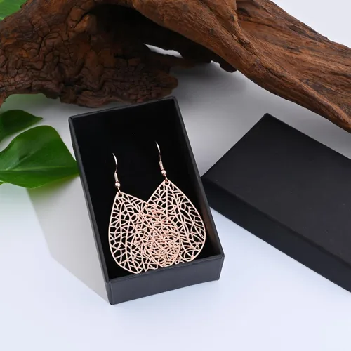 Miniatura 19 de 14K Gold Plated Silver Rose Gold Teardrop Filigree Dangle Earrings Lightweight Leaf Drop Earrings for Christmas Gift