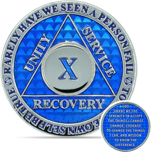 Miniatura 13 de Moneda de sobriedad de 10 años Chip AA Legacy Ficha de aniversario de recuperación de triplaca gruesa (Aqua)