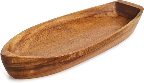 Miniatura 10 de Bandeja para servir Barco de la Suerte, plato de madera maciza de acacia con forma interesante para servir postres, frutas, aperitivos y ornamento