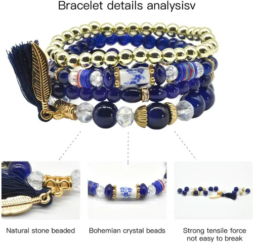 Miniatura 3 de Conjuntos de pulseras bohemias para mujer, 6 juegos de pulseras elásticas apilables multicolor, estilo hippie, joyas finas