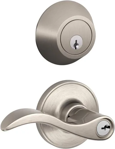 JC60 V SEV 619 - Cerrojo de seguridad de un solo cilindro y palanca de entrada con llave con moldura estándar, níquel satinado, JC60 V SEV 619