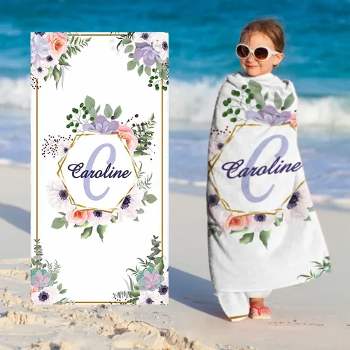 Miniatura 12 de Toallas de playa personalizadas para bebé niña con nombre para niños y adultos, toalla de baño de algodón con flores de acuarela personalizadas