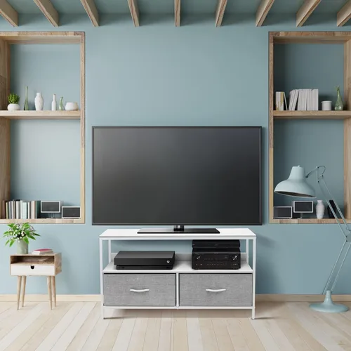 Miniatura 5 de Cómoda Sorbus con soporte para TV y 2 cajones de imitación de madera - Cofre elevador para televisión con almacenamiento - Mueble para dormitorio