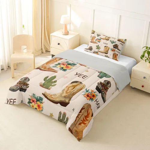 Miniatura 3 de Erosebridal Western Cowgirl Twin Bedding Set Western Cowboy Comforter Set for Kids Girls Horseshoe Boots Southwestern Comforter Wild West Cactus