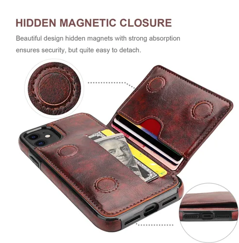 Miniatura 7 de KIHUWEY Funda compatible con iPhone 11 con tarjetero y soporte para tarjetas de crédito, de cuero de primera calidad, duradera, a prueba de golpes