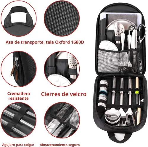 Miniatura 2 de Juego de utensilios de cocina portátil para acampar de 27 piezas, kit de utensilios de cocina de acero inoxidable para cocinar y asar al aire libre