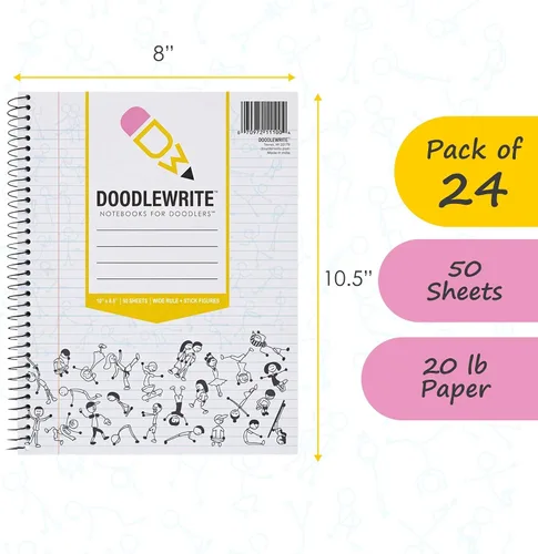 Miniatura 3 de Cuadernos en espiral con rayas universitarias, cuaderno escolar para estudiantes con indicaciones de garabatos para enfoque y creatividad, páginas