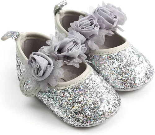 Miniatura 83 de RVROVIC Mocasines de princesa para bebé, zapatos brillantes de Mary Jane, zapatos de cuna de suela suave y ligera de primera calidad, zapatos
