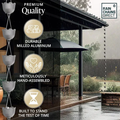 Miniatura 4 de Rain Chains Direct - Cadena de lluvia en forma de piña - 8.5 pies - Aluminio fresado en gris - Cadenas de lluvia premium para canalones