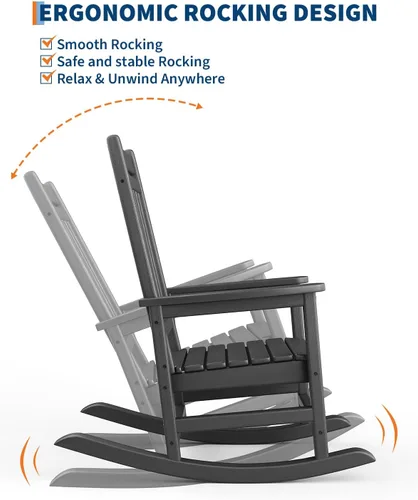 Miniatura 4 de GarveeLife Silla Mecedora para Exterior Set de 2 - Sillas Mecedoras de Polietileno HDPE de Respaldo Alto para Adultos - Muebles Resistente a Todo