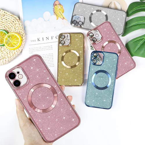 Miniatura 88 de Hython Funda para iPhone 14 Pro Max con purpurina, fundas magnéticas transparentes para teléfono con protector de lente de cámara