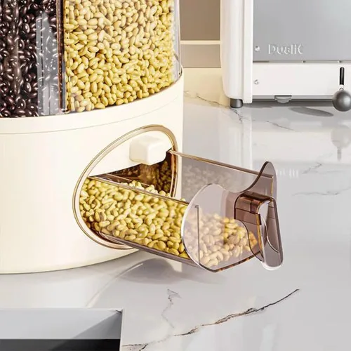 Miniatura 4 de Dispensador de alimentos giratorio de 6 rejillas prémium con tapa sellada, contenedor de almacenamiento de granos de rotación de 360° para arroz