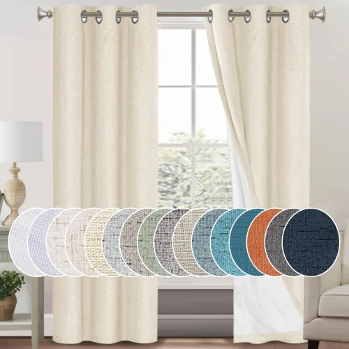 Miniatura 11 de Primitive - Cortinas opacas 100 % de lino texturizado natural para dormitorio, sala de estar, cortinas para ahorra energía, tela de arpillera