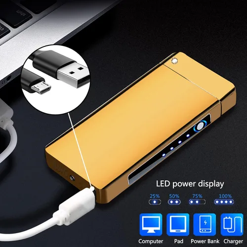 Miniatura 5 de BABOBIU Encendedor de plasma recargable, encendedor de arco, encendedores a prueba de viento, cuerpo de metal, pantalla de batería, botón de llama