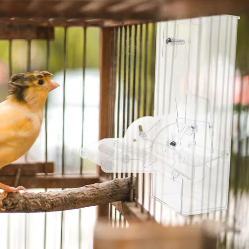 Miniatura 2 de POPETPOP Comedero para periquitos sin ensuciar, comedero automático para pájaros para jaula, estación acrílica para guacamayos grises africanos