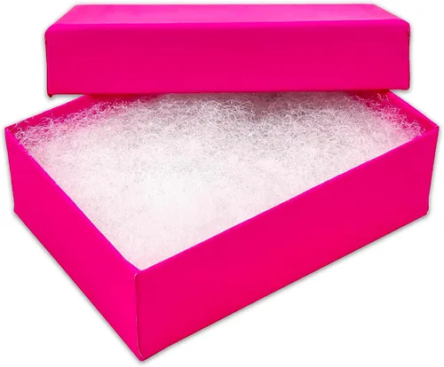 Miniatura 9 de The Display Guys - Paquete de 100 cajas de cartón de papel kraft rellenas de algodón #21 para joyas, cajas de regalo, color fucsia neón