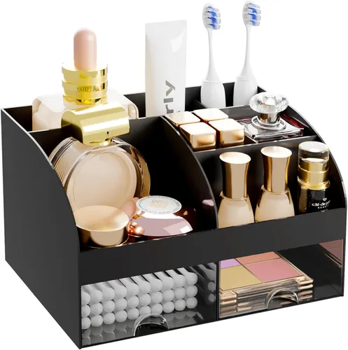 Miniatura 7 de Organizador de maquillaje con 2 cajones, almacenamiento de cosméticos para tocador y encimera de baño, organización de maquillaje y almacenamiento