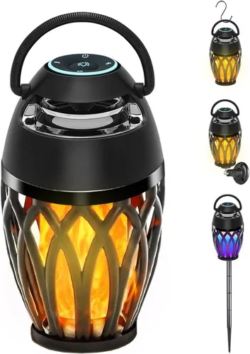 Altavoces Bluetooth mejorados para exteriores, altavoz portátil impermeable IPX6 con luces de llama LED RGB, artilugio para papá, sonido estéreo HD,