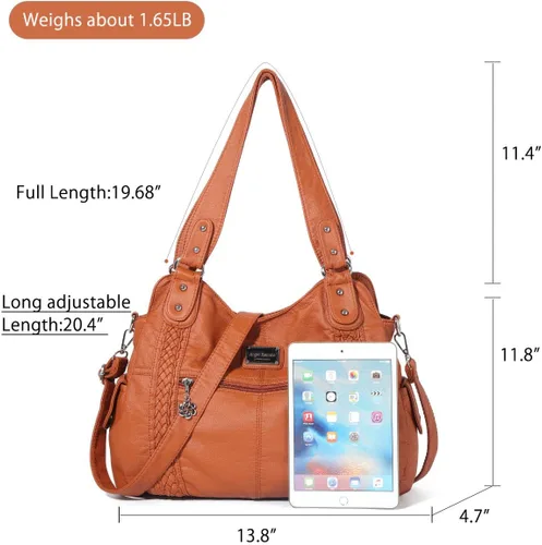 Miniatura 196 de Angel Barcelo - Bolsa de hombro amplia para mujer, diseño Hobo, cuero lavado