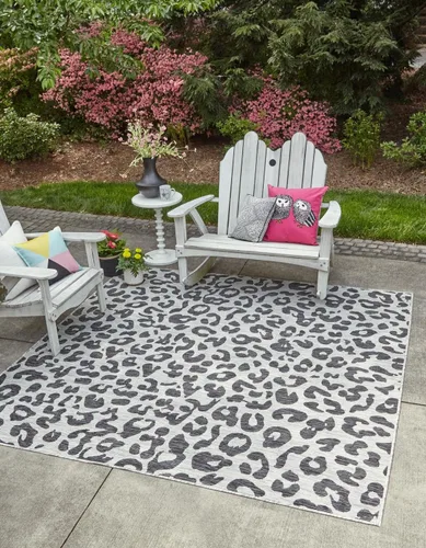 Miniatura 46 de Unique Loom Outdoor Safari Collection Alfombra de área - Leopardo (4 pies 1 pulgada x 6 pies 1 pulgada rectangular, gris claro/gris)