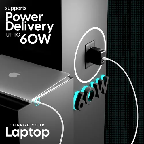 Miniatura 4 de TalkWorks Cable USB C a USB C de 10 pies, cargador de teléfono Android, resistente, PD tipo C, cable de entrega de energía de carga rápida