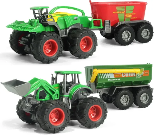 Miniatura 9 de Combine Harvester Tractor con remolques, juego de 4 juguetes de granja para niños y niños pequeños de 3 a 5 años, camiones esparcidores monstruos