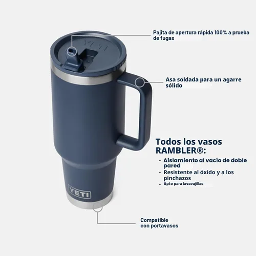 Miniatura 2 de YETI Rambler - Taza de viaje de 40 onzas con tapa abatible y pajilla, acero inoxidable, aislada al vacío, a prueba de fugas, apta para portavasos
