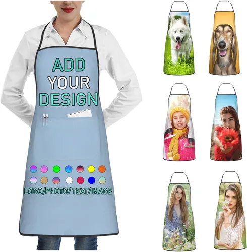 Miniatura 19 de Delantal personalizado con 2 bolsillos, personalizable con nombre, texto, logotipo, foto, cocina, horneado, delantal de cocina para mujeres y hombres