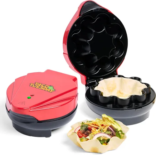 Miniatura 8 de Taco Tuesday Deluxe - Máquina eléctrica para quesadillas de 8 pulgadas con 6 secciones y cierre extra acolchado, color rojo