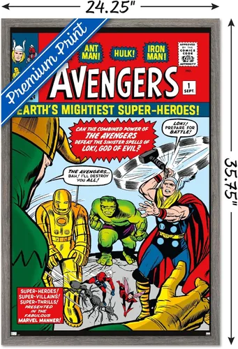 Miniatura 3 de Trends International Marvel Comics Avengers #1 - Póster de pared, 34 pulgadas de largo x 22.4 pulgadas, versión enmarcada en madera de granero