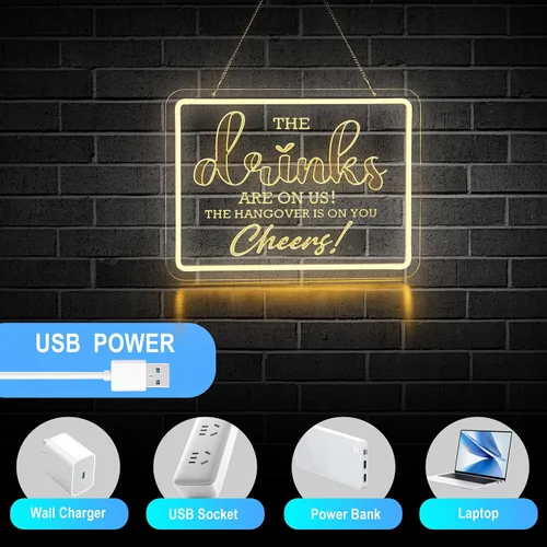 Miniatura 5 de Letrero de neón para bar "Las bebidas son por nuestra cuenta" Letreros LED Las resacas son para ti Letrero de neón Cheers Luz de neón para regalos