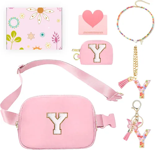 Miniatura 42 de Regalos de moda para niñas adolescentes, cangurera con monograma para niña con llavero, collar, dijes de taza, tarjeta de felicitación y caja