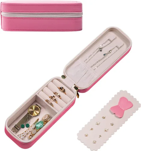 SANQIANWAN Pequeña caja organizadora de viaje de joyería con estuche portátil de cuero sintético para collares, anillos, aretes, regalos para novia