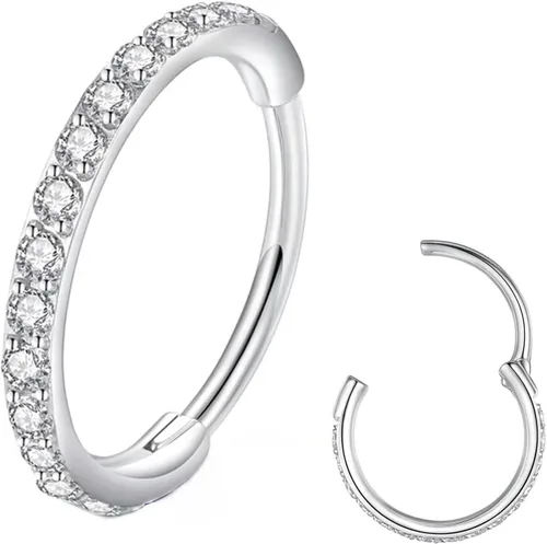 Miniatura 19 de Aretes de acero quirúrgico 316L con circonia cúbica transparente, para cartílago, concha, hélix, rook, tragus, lóbulo, piercing para el cuerpo