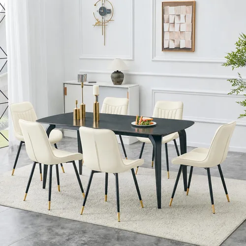Miniatura 52 de Modern Dining Table Set for 4,50" Sintered Stone Table Set for 4,Marble Dining Table Set of 4 with Upholstered Chair,5 Piece Rectangular Dining Room