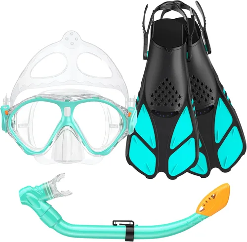 Miniatura 15 de Seovediary Juego de esnórquel para niños, máscara, aletas, equipo de esnórquel para niños, gafas de natación antiniebla con vista panorámica de 180