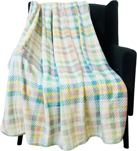Miniatura 12 de Manta de forro polar suave para primavera de niñas y niños: bebés, pollitos, pájaros, flores en suave y acogedor amarillo, verde, rosa sobre fondo