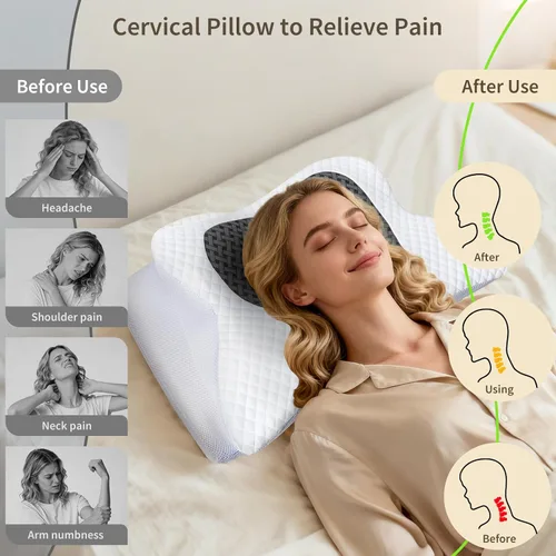 Miniatura 4 de Almohada cervical para el cuello para dolor de cuello, almohada ortopédica de espuma viscoelástica con diseño contorneado, almohadas de apoyo
