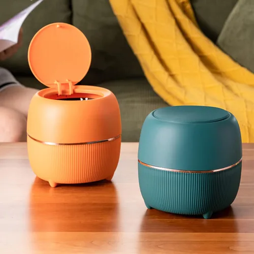 Miniatura 3 de Mini bote de basura moderno con tapa, papelera de escritorio, papelera de plástico para oficina, cesta de basura de plástico para encimera, tipo