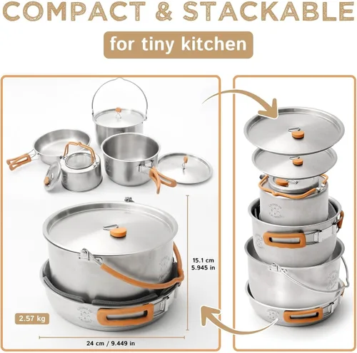 Miniatura 6 de Living in a Bubble Juego de cocina de acero inoxidable prémium de 7 piezas, acero inoxidable unido de tres capas, asas ergonómicas con funda