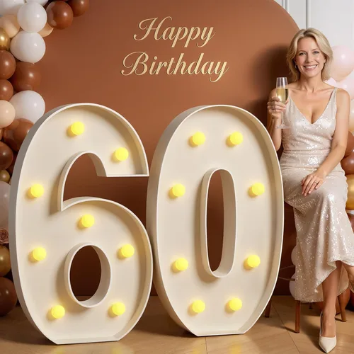 Miniatura 30 de Números de marquesina de 4 pies de alto, 4 pies de alto, números grandes iluminados 0 para 30, 40, 50, 60, decoración de fiesta de cumpleaños
