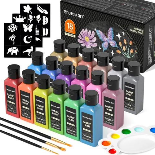 Miniatura 8 de Pintura para tela, Shuttle Art 30 colores permanentes de pintura suave para tela en botellas (60 ml/2 oz) con pinceles, paleta, plantillas, pintura