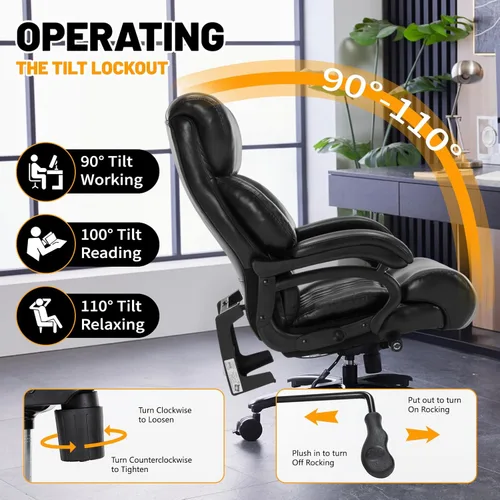 Miniatura 5 de Silla de oficina grande y resistente de 600 libras, silla de escritorio ergonómica para computadora, silla de cuero con respaldo alto con soporte