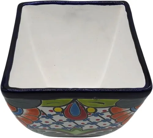 Miniatura 3 de Maceta cuadrada grande pintada a mano para interiores y exteriores, figura multicolor (Talavera)