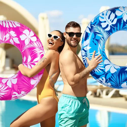Miniatura 4 de 2 tubos de piscina para adultos de 42 pulgadas, flotadores inflables grandes de 42 pulgadas, hojas tropicales, flotadores inflables para piscina