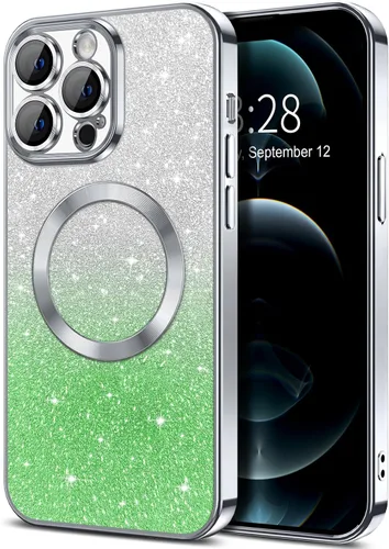 Miniatura 94 de Hython Funda para iPhone 13 Pro transparente con purpurina magnética [compatible con MagSafe] Protector completo de lente de cámara delgado
