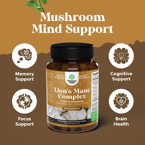 Miniatura 4 de Suplemento avanzado de hongo melena de león – Cápsulas de suplemento de melena de león con Reishi Chaga Maitake y Shiitake para la salud cerebral