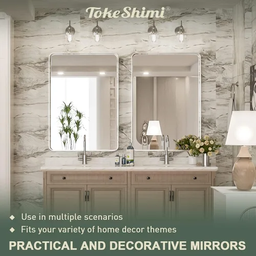 Miniatura 145 de TokeShimi - Espejo para pared de baño, espejo de tocador con marco de metal de aleación de aluminio mate cepillado e inoxidable, decoración rústica